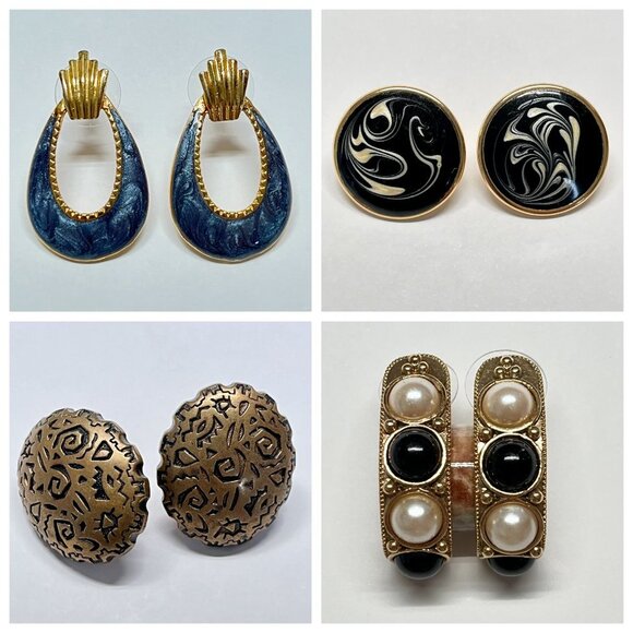 Vintage Earring Lot Pierced Ears 4 Pairs with New Backs - Picture 1 of 11